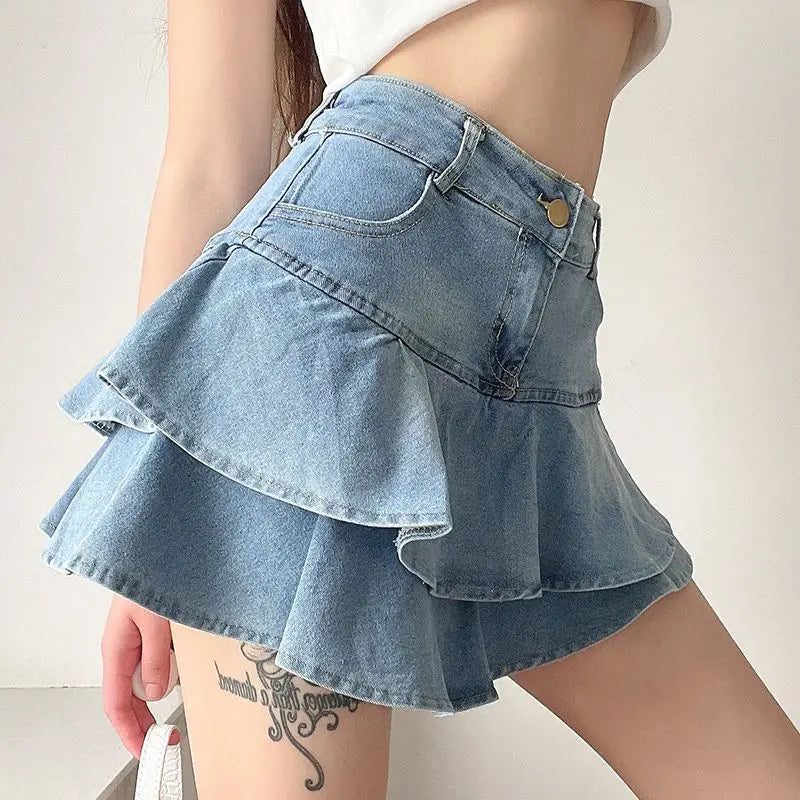 Spódnica mini jeansowa z falbankami