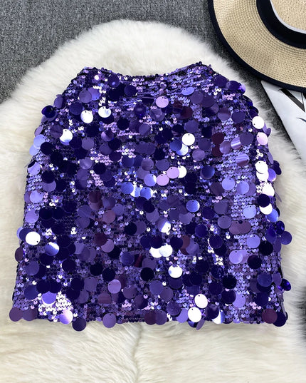 Spódnica mini z błyszczącymi cekinami i wysokim stanem