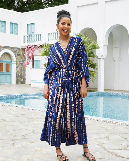 Długie kimono plażowe boho – narzutka damska na lato | Klenti