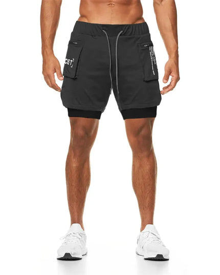 Sportowe spodenki męskie 2w1 z dużymi kieszeniami