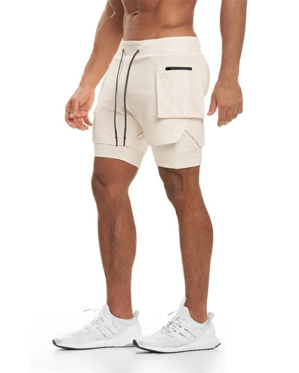 Sportowe spodenki męskie 2w1 z dużymi kieszeniami