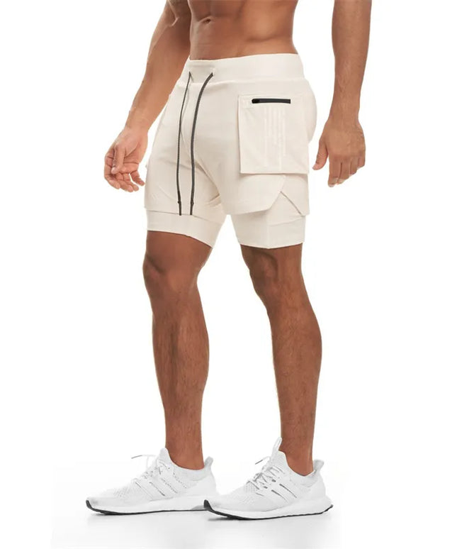 Sportowe spodenki męskie 2w1 z dużymi kieszeniami