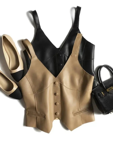 Kamizelka damska krótka ze sztucznej skóry