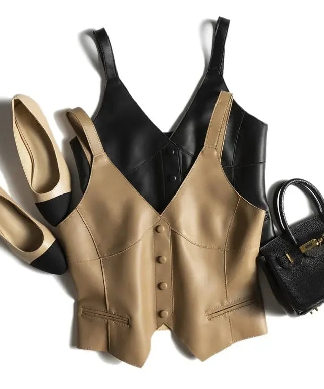 Kamizelka damska krótka ze sztucznej skóry