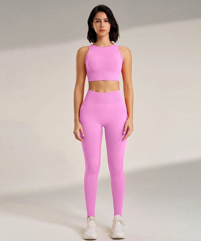 Modny bezszwowy komplet sportowy damski push-up