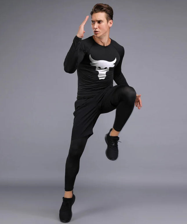 Sportowy komplet męski kompresyjny ze spodenkami