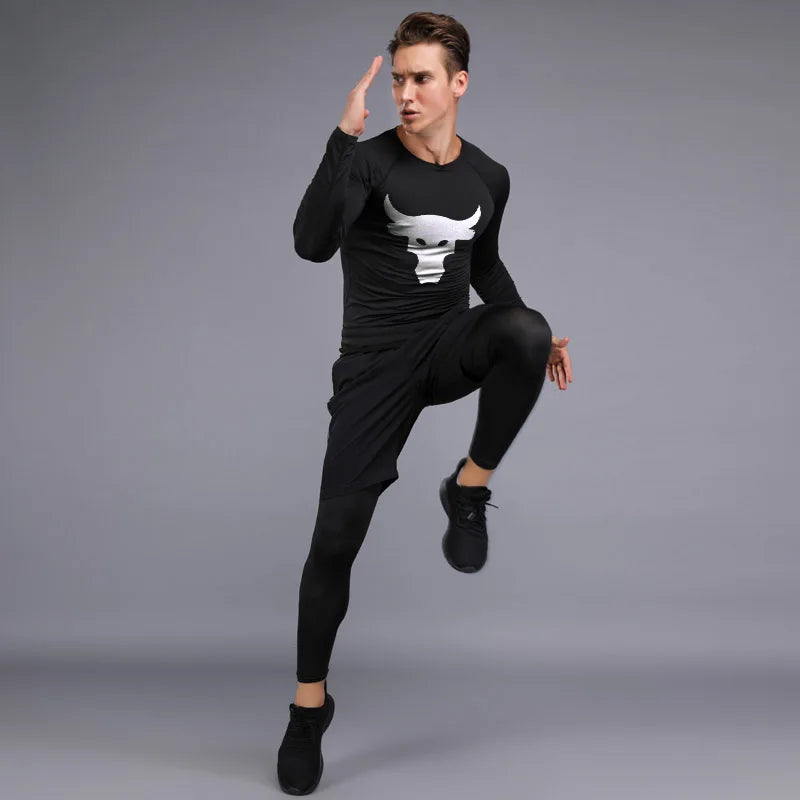 Sportowy komplet męski kompresyjny ze spodenkami