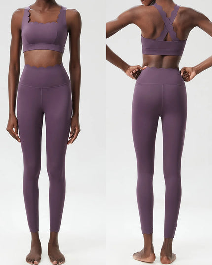 Damski komplet sportowy z falbanką – top i legginsy Super Stretch