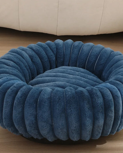 Okrągłe legowisko dla pupila – miękkie, karbowane posłanie z pluszu dla psa lub kota