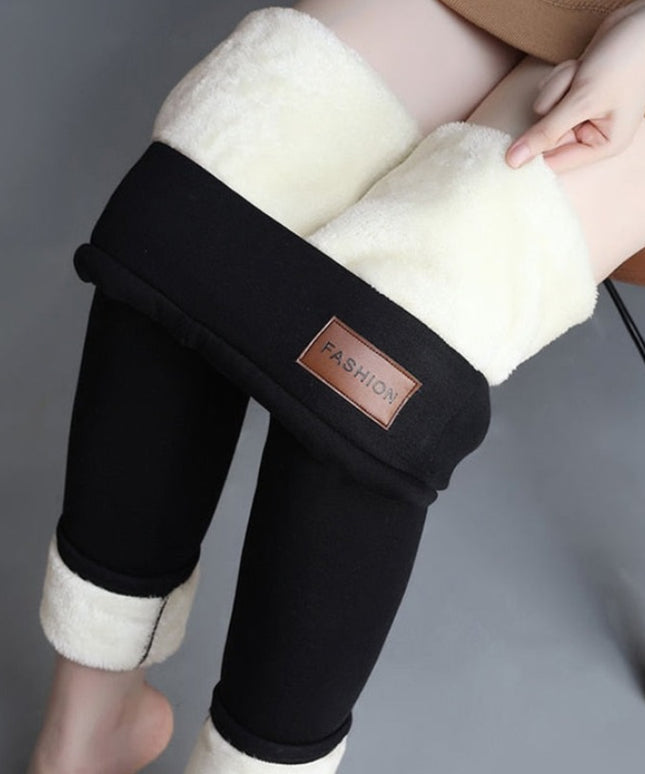 Damskie zimowe legginsy ocieplane z naszywką