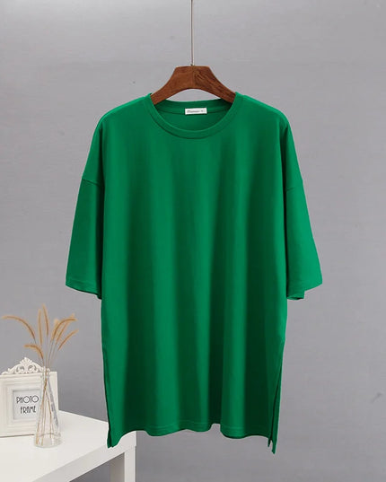 Damski T-shirt bawełniany z rozcięciem po bokach