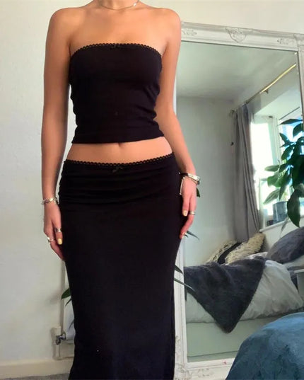 Komplet damski z topem bandeau i spódnicą maxi