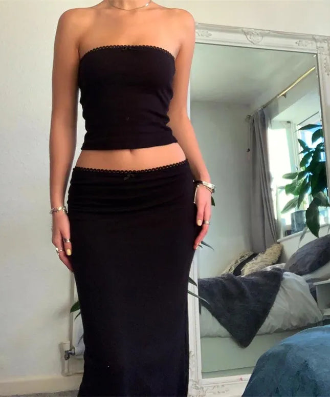 Komplet damski z topem bandeau i spódnicą maxi