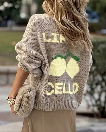 Sweter damski zapinany na guziki z bufiastymi rękawami – luźny sweter LIMONCELLO