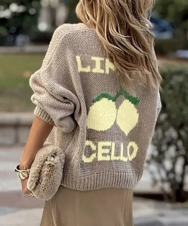 Sweter damski zapinany na guziki z bufiastymi rękawami – luźny sweter LIMONCELLO