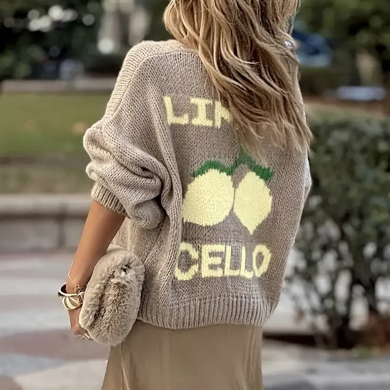 Sweter damski zapinany na guziki z bufiastymi rękawami – luźny sweter LIMONCELLO