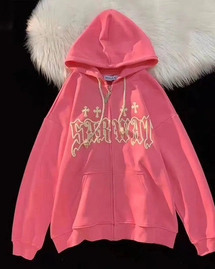 Damska bluza rozpinana z gotyckim napisem