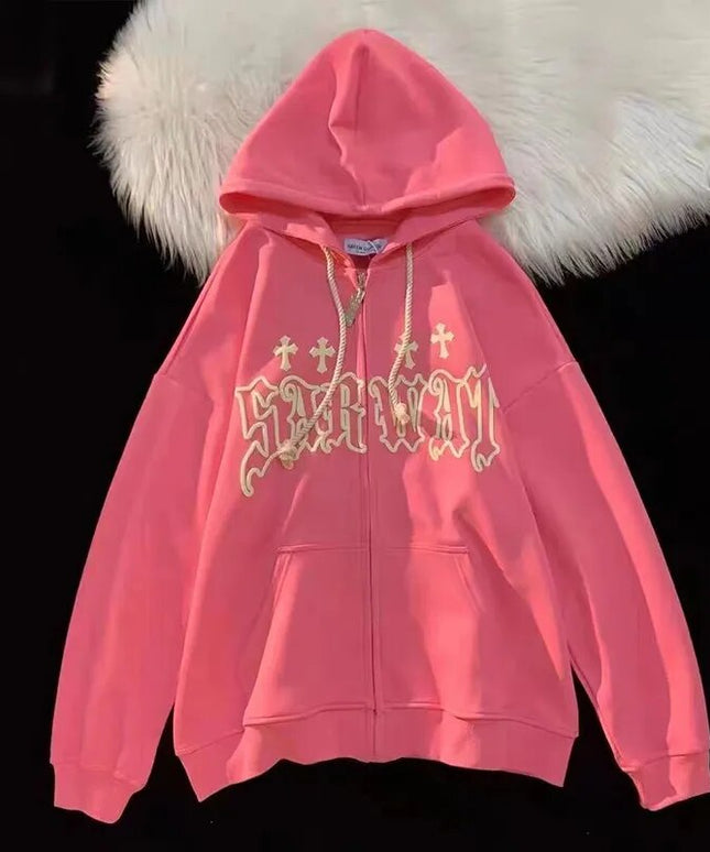 Damska bluza rozpinana z gotyckim napisem