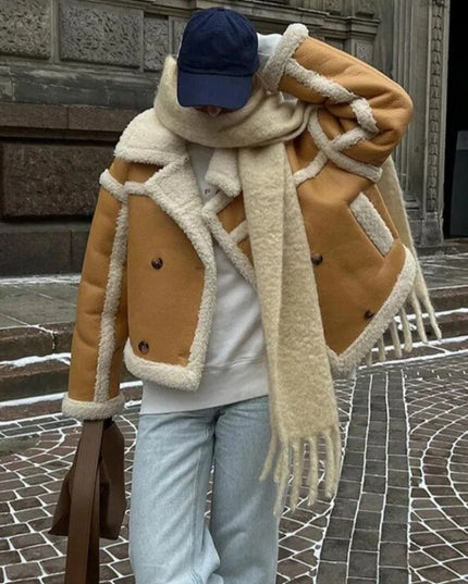 Damska ramoneska zimowa z kożuszkiem