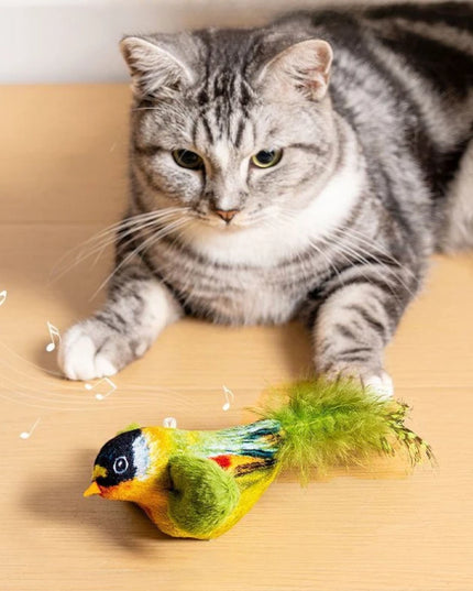 Interaktywny ptaszek dla kota – zabawka z dźwiękiem i ruchem, idealna do polowania i zabawy