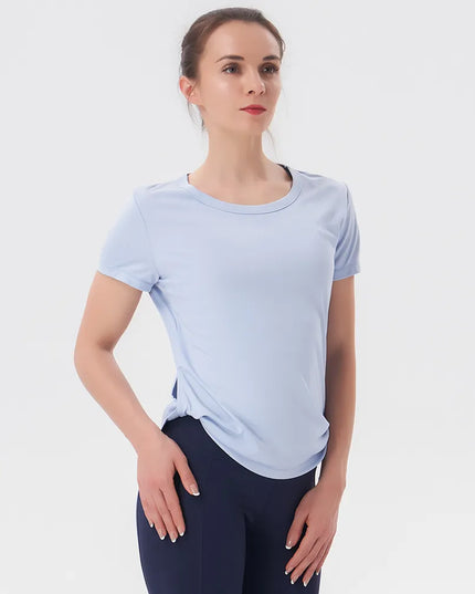 Sportowa koszulka damska w jednolitym kolorze, z krótkim rękawem