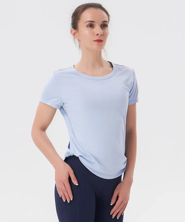 Sportowa koszulka damska w jednolitym kolorze, z krótkim rękawem