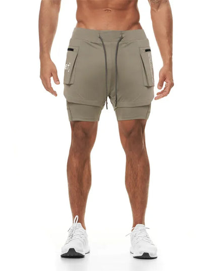 Sportowe spodenki męskie 2w1 z dużymi kieszeniami