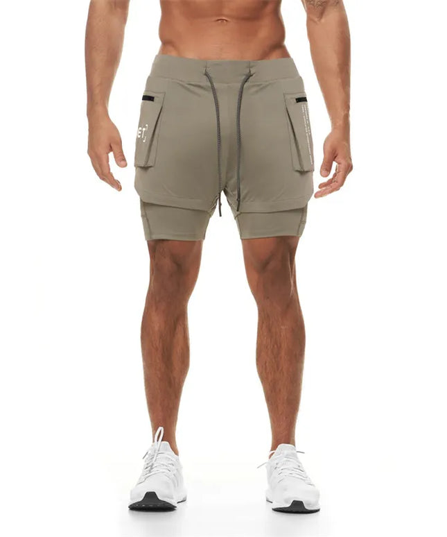 Sportowe spodenki męskie 2w1 z dużymi kieszeniami