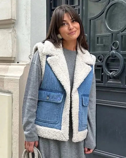 Kamizelka damska z imitacji jeansu z ociepleniem