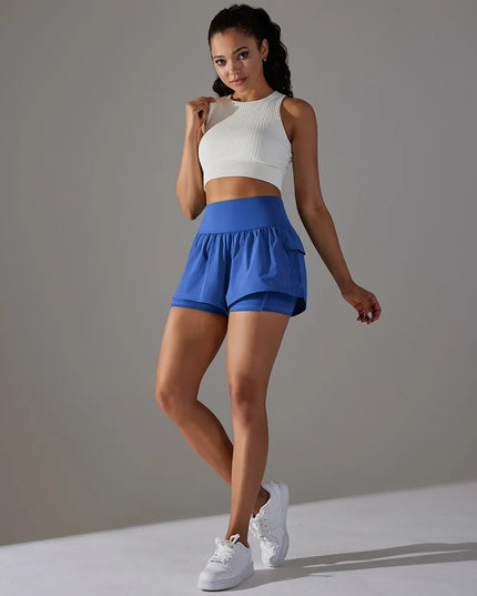 Sportowe szorty damskie z wysokim stanem 2w1