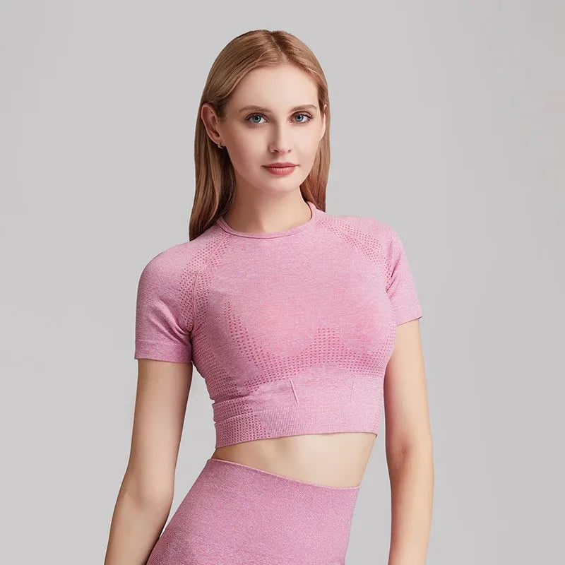 Sportowy top damski melanżowy z krótkim rękawem