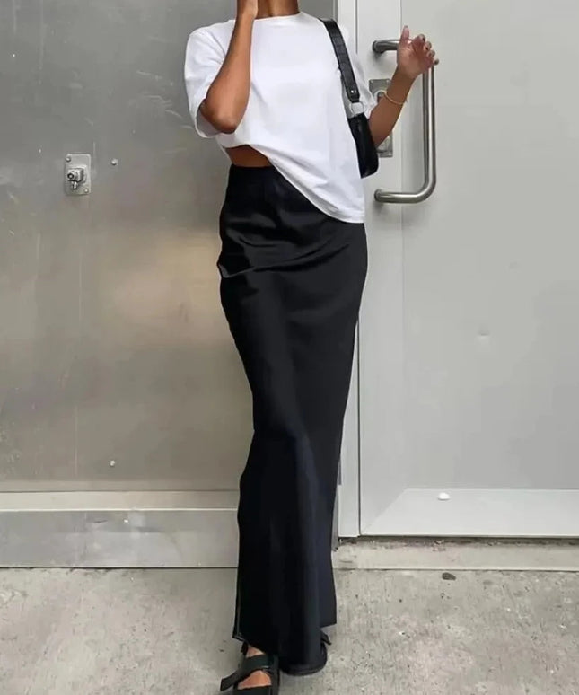 Spódnica maxi satynowa z wysokim stanem