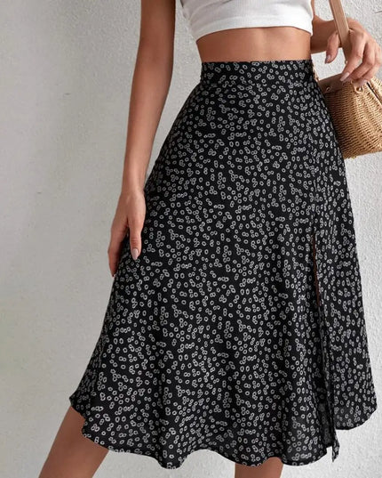 Spódnica midi z rozcięciem we wzorki