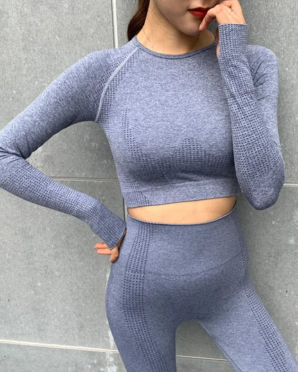 Sportowy top damski melanżowy z długim rękawem i miejscem na kciuka