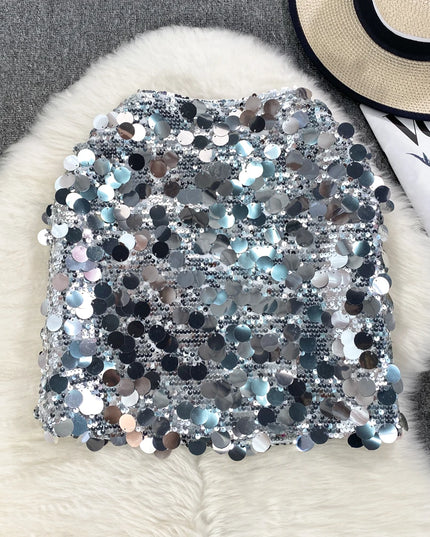 Spódnica mini z błyszczącymi cekinami i wysokim stanem