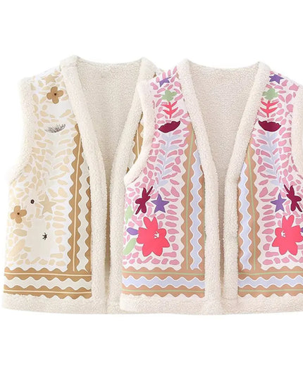 Kamizelka damska ocieplana z kolorowym motywem