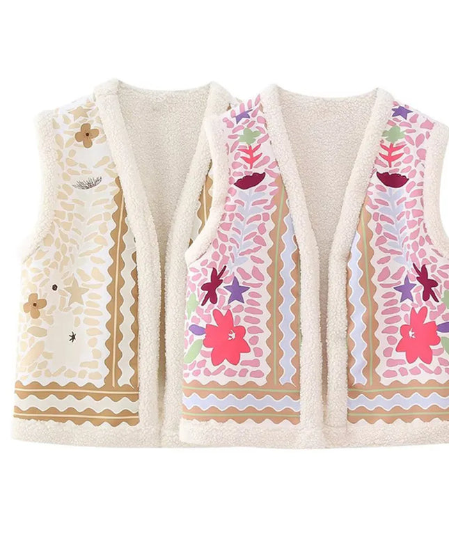 Kamizelka damska ocieplana z kolorowym motywem