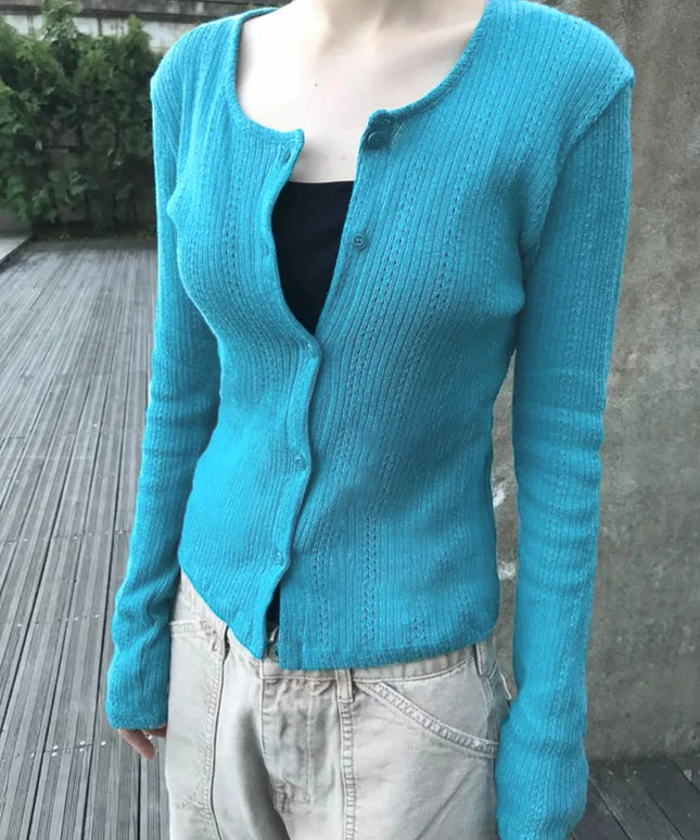 Damski krótki kardigan rozpinany – crop top dzianinowy