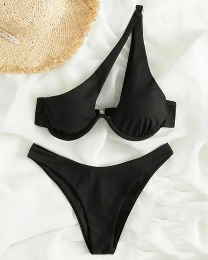 Dwuczęściowy strój kąpielowy bikini asymetryczny z fiszbinami