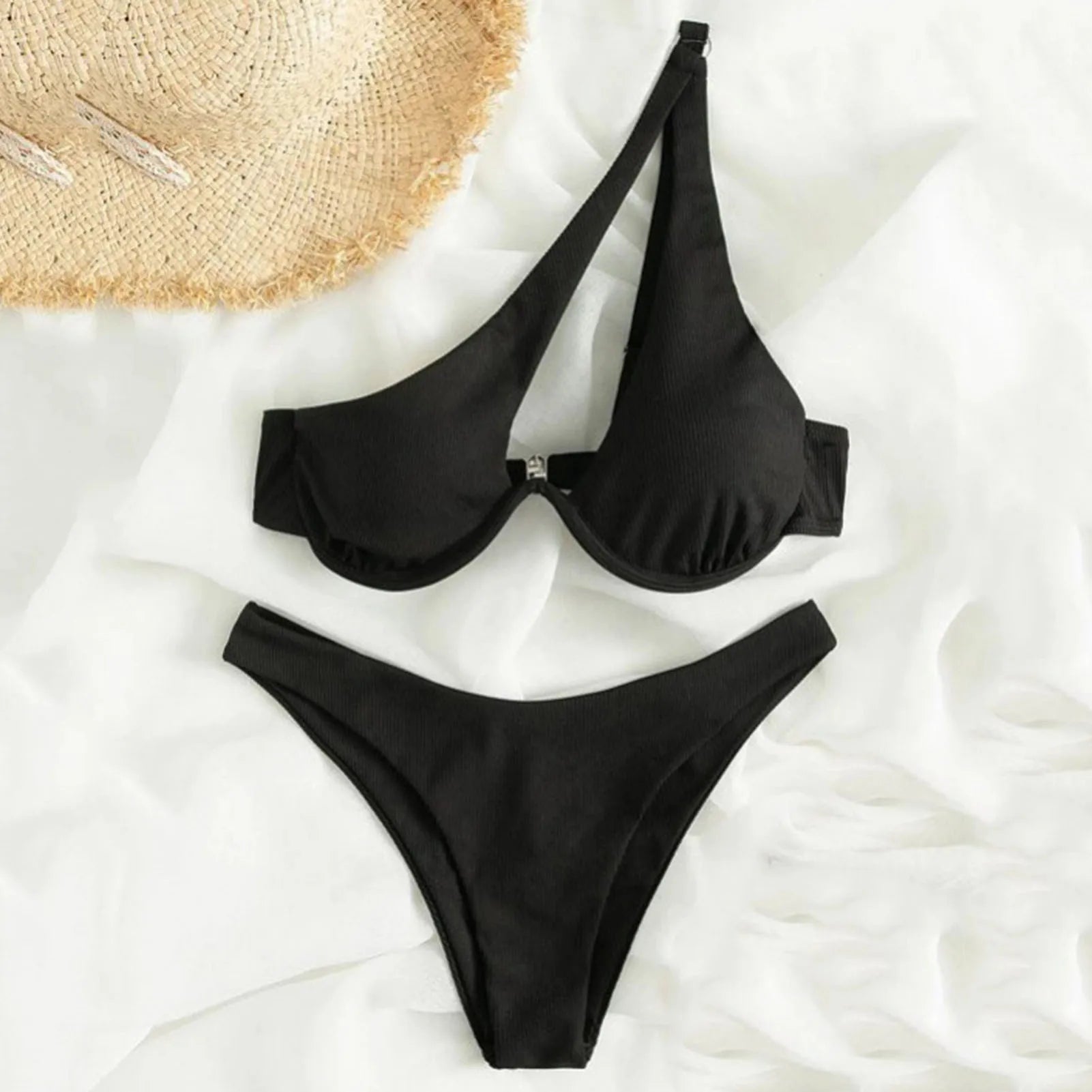 Dwuczęściowy strój kąpielowy bikini asymetryczny z fiszbinami