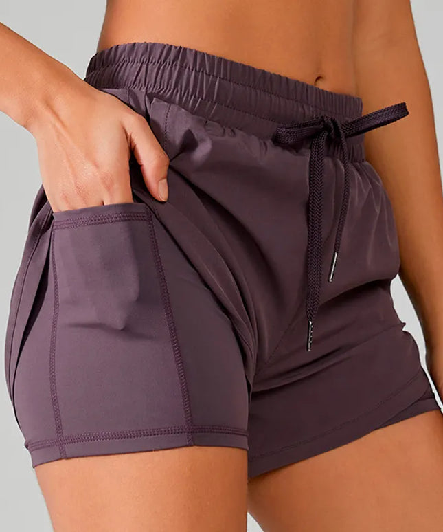 Sportowe szorty damskie 2w1 z kieszenią