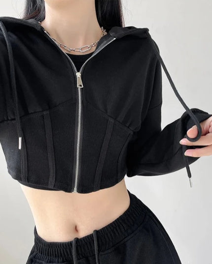 Sportowa bluza damska o krótszym kroju - z kapturem