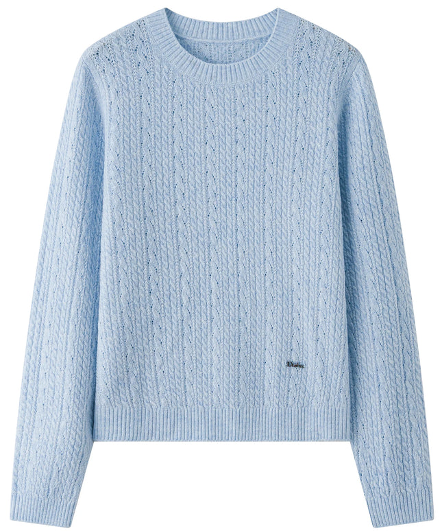 Damski sweter dziergany z okrągłym dekoltem – luźny cozy