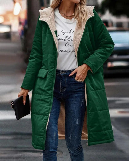 Długa damska kurtka zimowa z ciepłym podszyciem