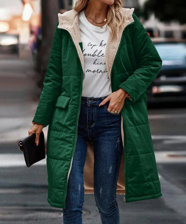 Długa damska kurtka zimowa z ciepłym podszyciem