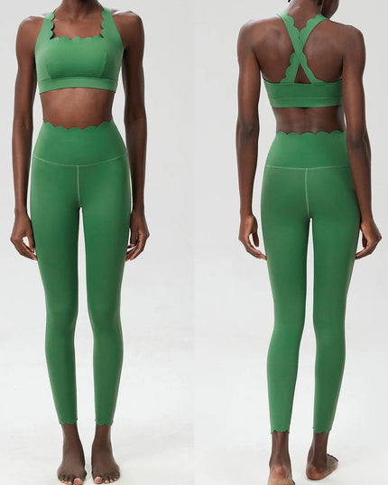 Damski komplet sportowy z falbanką – top i legginsy Super Stretch