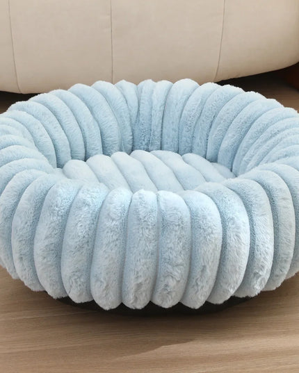 Okrągłe legowisko dla pupila – miękkie, karbowane posłanie z pluszu dla psa lub kota