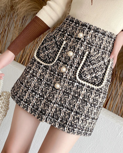 Spódnica mini elegancka z kieszeniami i ozdobnymi guzikami