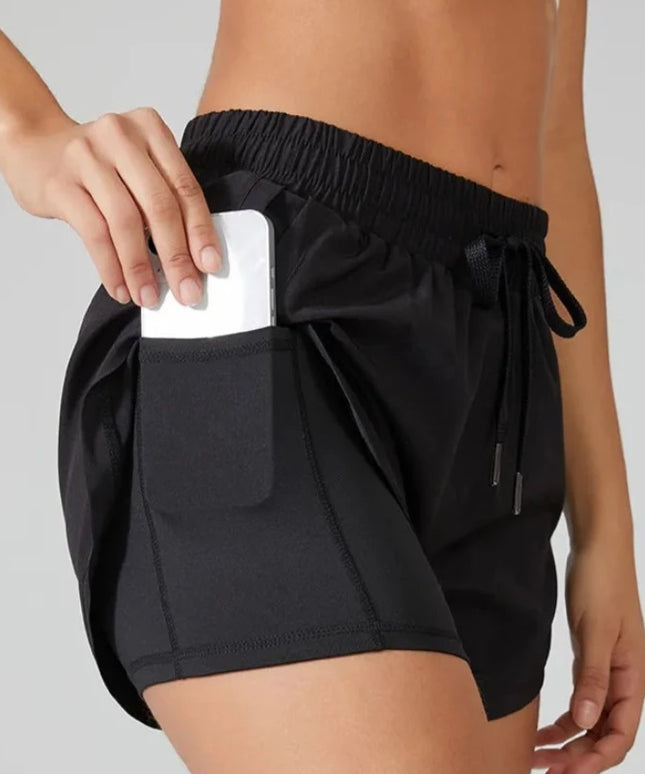 Sportowe szorty damskie 2w1 z kieszenią