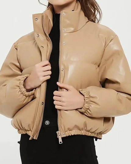 Damska kurtka zimowa z efektem sztucznej skóry